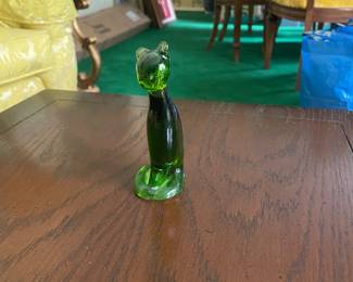 Emerald Green Art Glass Cat Figurine