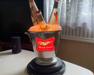 $75.00 - Vintage Illuminated Miller High Life Beer Ice Bucket Rotating *One Side Handle Broken Off