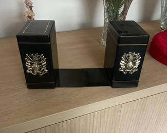 $18.00 - Vintage Military Crest Desk Bookend Set