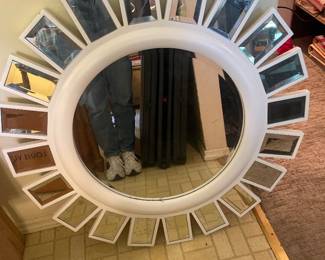 $67.00 - Large White Sunburst Mirror Hollywood Regency Wall Mirror with Beveled Accent Mirrors