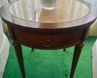 $375.00 - Vintage Henrendon Louis XVI Style Bouillotte Table with Stone Inlay