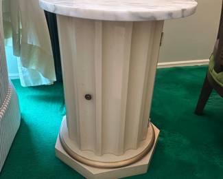 $200.00 - Vintage Wood Fluted Column End Table with Marble Top