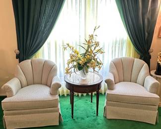 $135.00 Each - Channel-Back/Fluted Striped Art Deco Swivel Armchairs