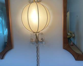 $295.00 - MCM Hollywood Regency Globe Swag Wall Lamp with Crystal Prisms