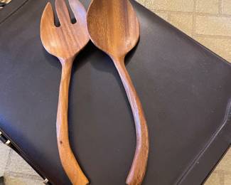 $24.00 - Mid Century Teak Serving Spoon and Fork