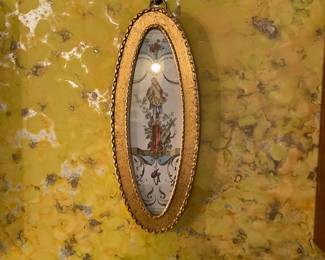 $25.00 - Vintage Sungott Art Studios Hand Colored Art Gravure Momus Oval Gold Frame
