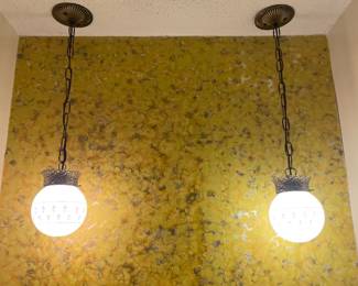 $135.00 - Pair of Vintage Hollywood Regency Style Pendant Lights with Fleur de-Lis Design