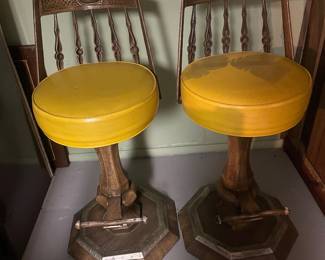 $75.00 - Vintage Pub Captain's Swivel Bar Stools with Yellow Vinyl Seats