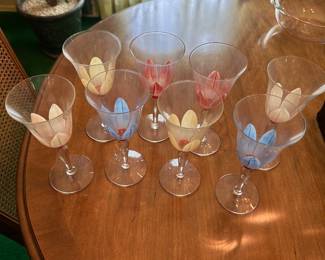 $60.00 - 8-Set Hand Painted Floral Tulip Stem Glasses