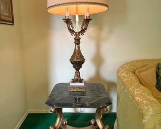 $285.00 Each - Neoclassical Ornate Brass Candelabra Table Lamp With Marble Base