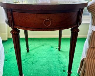 $375.00 - Vintage Henrendon Louis XVI Style Bouillotte Table with Stone Inlay