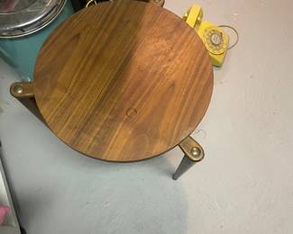 $45.00 0 - Mid-Century Modern Round Walnut Side Table with Tapered Legs