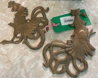 $30.00 - Pair of Vintage Brass Rooster Trivets or Wall Plaques
