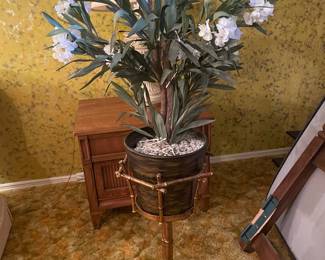 $67.00 - Vintage Faux Bamboo Hollywood Recency Style Metal Plant Stand