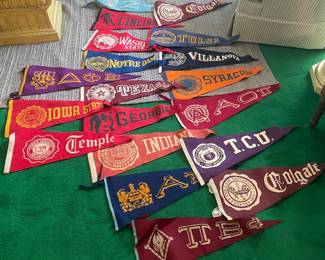 $355.00 - Vintage College & Fraternity Felt Pennant Collection, 17 Pieces - Notre Dame, Texas A&M, TCU & More