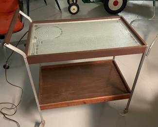$395.00 - Vintage Houze Atomic Illuminated Bar Cart Hostess Serving Cart