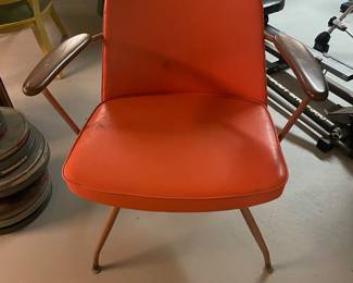 $125.00 - Vintage Mid Century Orange Vinyl Swivel Lounge Guest Chair Designed by Howell