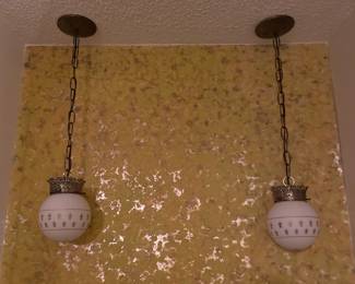 $135.00 - Pair of Vintage Hollywood Regency Style Pendant Lights with Fleur de-Lis Design