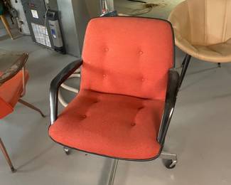 $145.00 -Mid Century Office Chair, Orange Upholstered Button Tufting, Chrome Base