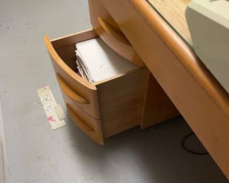 $175.00 - Vintage Waterfall Executive Desk with Glass Top, 4 Curved Drawers