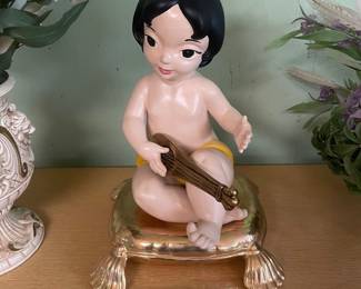 $67.00 - Vintage Big Eyed Asian-Inspired Decorative Girl with Lute with Detached Pillow Base