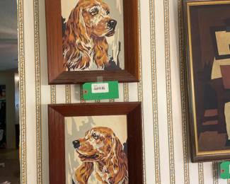 $48.00 - Pair of Vintage English Cocker Spaniel Dogs with Wood Frame