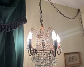 $175.00 - Mid-Century Brass and Lead Crystal Mini Chandelier