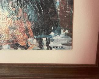 $45.00 - Mid Century Mediterranean Harbor Lithograph Wall Art