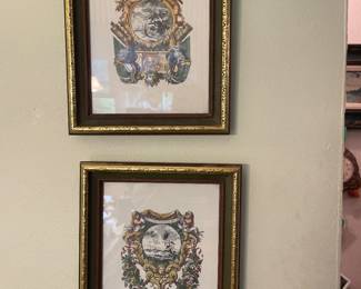 $59.00/pair - Vintage Framed Baroque Style Decorative Prints, Ornate Wood Frames