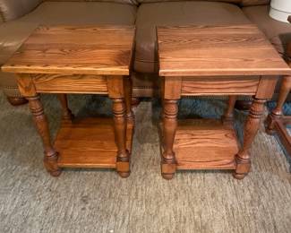$75.00 - Matching Oak End Tables with Bottom Shelf