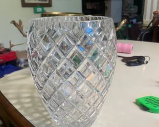 $38.00 - Ceska Czech Lead Crystal 8.5" Cut Crystal Vase Sighed Bohemiam Diamond Pattern