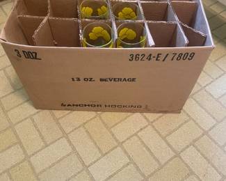 $58.00 - Anchor Hocking Yellow Floral Tumblers, Set of 24, Never Used