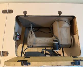 $325.00 - 1950s Singer 301 Slant-Needle Sewing Machine Built-In Mid-Century Wood Flip-Top Desk