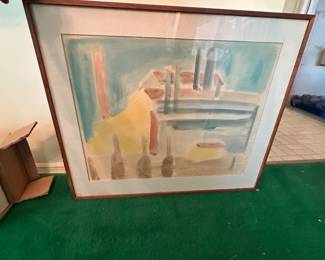 $75.00 - Mid-Century Abstract Mixed Media Painting in Frame by Anderson