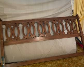 $75.00 - Vintage Cherry King Headboard with Decorative Oval Carved Design