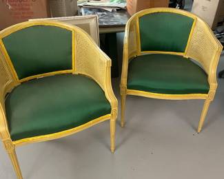 $350.00 - Pair of Hollywood Regency Cane Barrel Chairs
