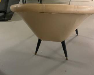 $75.00 - MCM Tub/Lounge Chair, Vinyl Upholstery, Wood Tapered Legs with Brass Tips