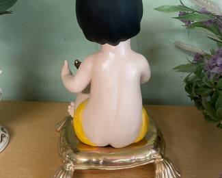 $67.00 - Vintage Big Eyed Asian-Inspired Decorative Girl with Lute with Detached Pillow Base