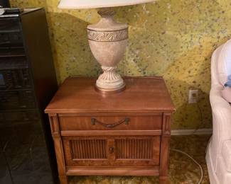 $75.00 - Vintage Cherry Nightstand/End Table & Tambour Door Storage