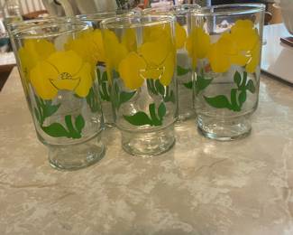 $58.00 - Anchor Hocking Yellow Floral Tumblers, Set of 24, Never Used