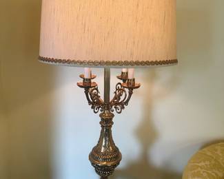 $285.00 Each - Neoclassical Ornate Brass Candelabra Table Lamp With Marble Base