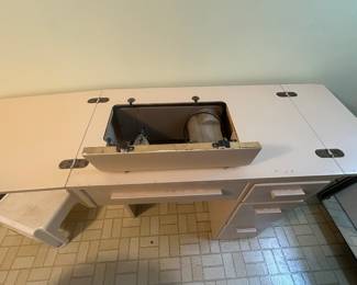 $325.00 - 1950s Singer 301 Slant-Needle Sewing Machine Built-In Mid-Century Wood Flip-Top Desk