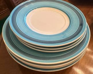 $25.00/Set - Set of 10 Rainbow Blue Stripe Mix of Plates and Pasta Bowls (Model #8400)