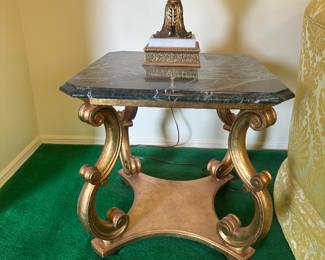 $225.00 Each - Ornate Green Marble Top Side Tables
