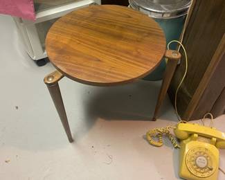$45.00 0 - Mid-Century Modern Round Walnut Side Table with Tapered Legs
