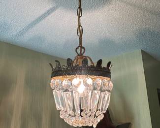 $300.00 - French Empire-Style Cast Brass and Crystal Basket Entryway Chandelier