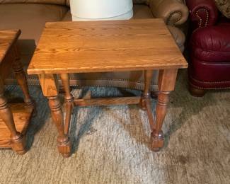 $55.00 - Solid Oak Side Table with Turned Legs