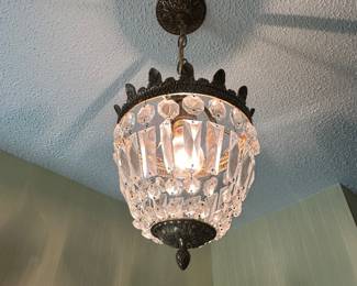 $300.00 - French Empire-Style Cast Brass and Crystal Basket Entryway Chandelier