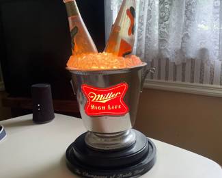$75.00 - Vintage Illuminated Miller High Life Beer Ice Bucket Rotating *One Side Handle Broken Off