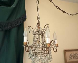 $175.00 - Mid-Century Brass and Lead Crystal Mini Chandelier
